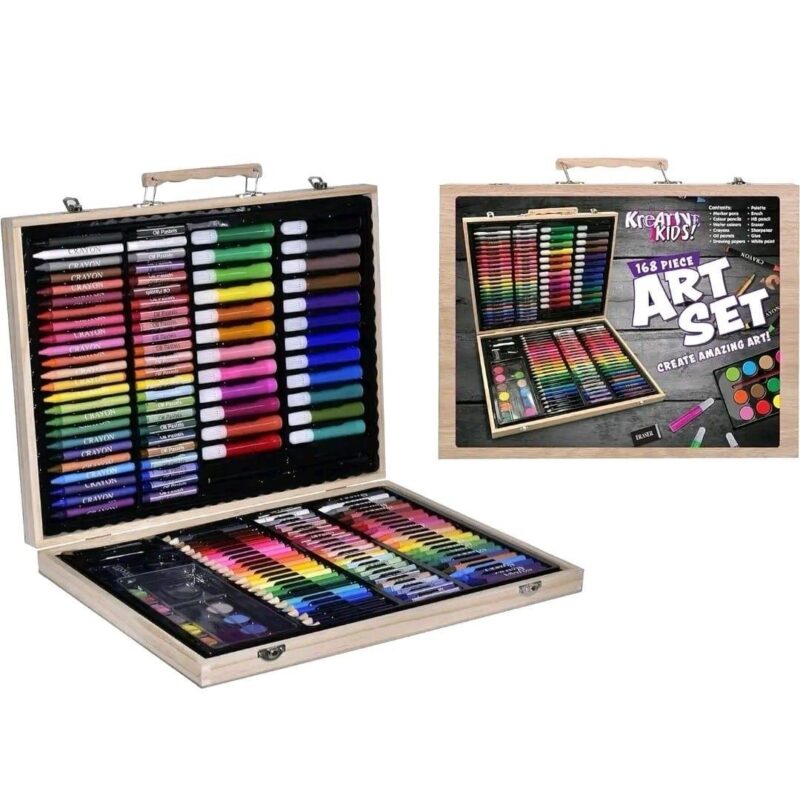 Kreative Kids 168 Piece Traditional Wooden Art Set with Pens, Pencils, and Crayons, KandyToys early education